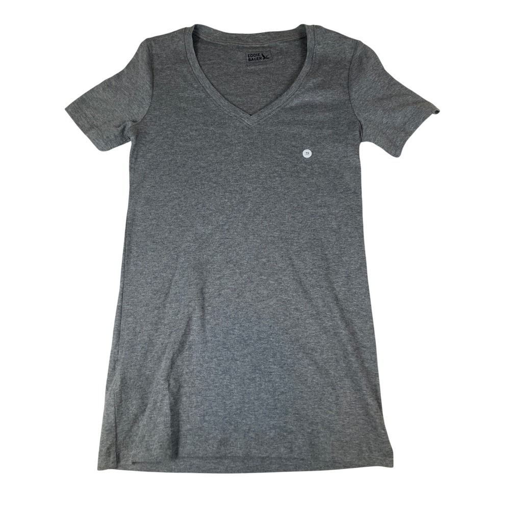 Eddie Bauer Womens Gray V Neck Short Sleeve T Shirt Top Size M